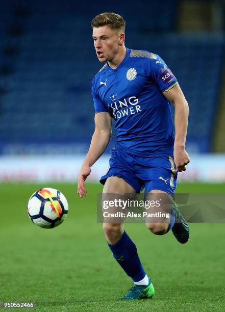 Harvey Barnes of Leicester City runs with the ball during the Premier league 2 match between Leicester City and Derby County at King Power Stadium on...