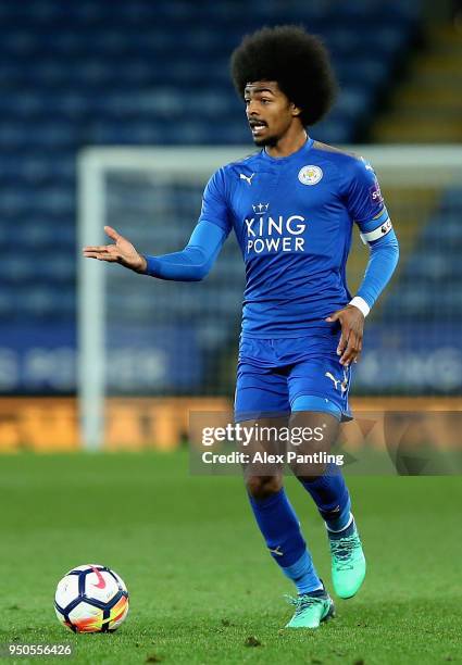 Hamza Choudhury of Leicester City runs with the ball during the Premier league 2 match between Leicester City and Derby County at King Power Stadium...