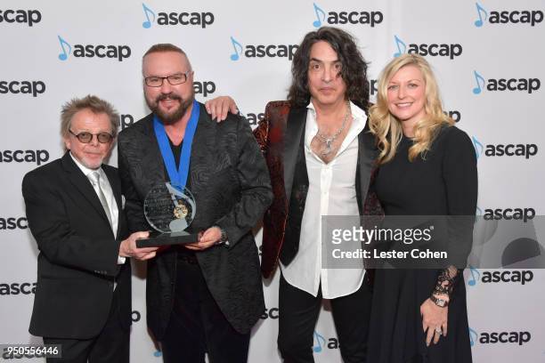 President Paul Williams, Desmond Child, Paul Stanley and ASCAP CEO Beth Matthews attend the 35th Annual ASCAP Pop Music Awards at The Beverly Hilton...