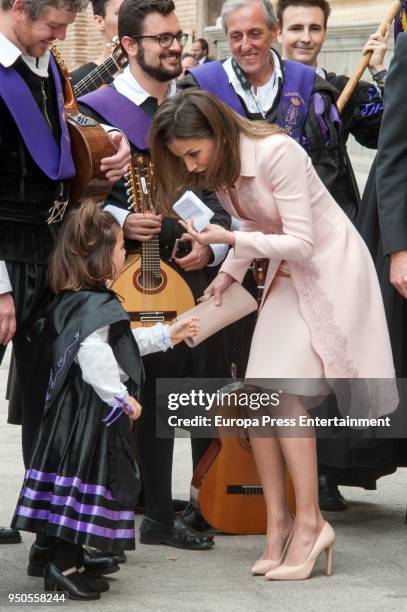 Queen Letizia of Spain attends the 'Miguel de Cervantes 2017' Award, given to Nicaraguan writer Sergio Ramrez at Alcala de Henares University on...