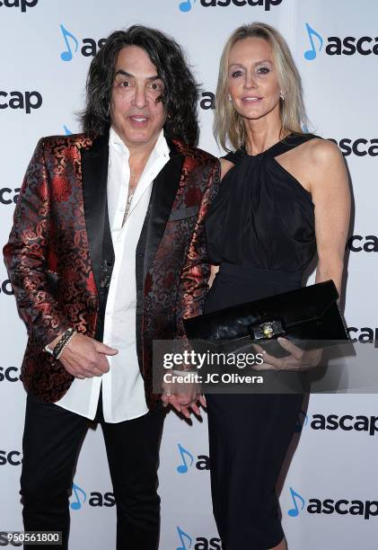 Recording artist Paul Stanley and wife Erin Sutton attend the 2018 ASCAP Pop Music Awards on April 23, 2018 in Beverly Hills, California.