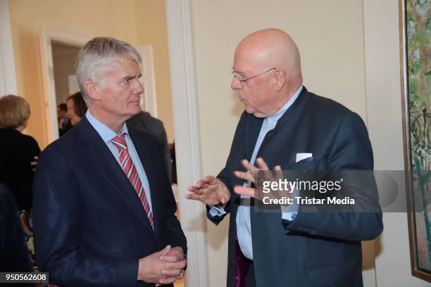 Hermann Reichenspurner and Dieter Lenzen attend the celebration of Michael Otto's 75th birthday party on April 23, 2018 in Hamburg, Germany.