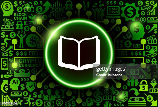 open book  icon on money and cryptocurrency background - selling books stock illustrations