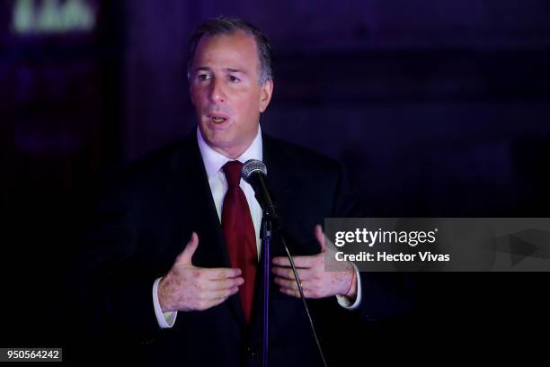 Jose Antonio Meade, presidential candidate of the Coalition All For Mexico speaks after the first Presidential Debate at Palacio de Mineria on April...