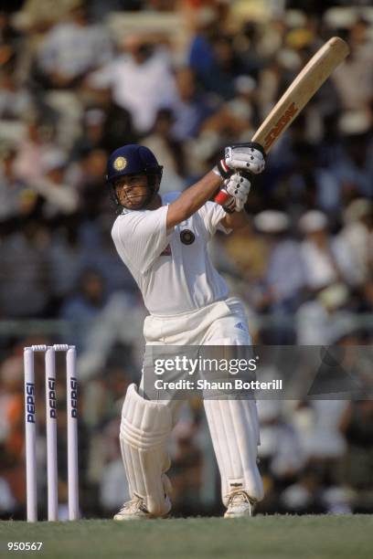 Sachin Tendulkar of India cuts to the boundary during the Third Test match against Australia played at the Chidambaram Stadium in Chepauk, Chennai,...