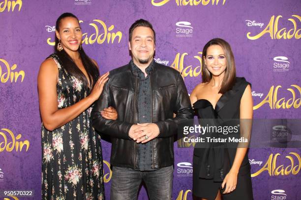 Cassandra Steen, Laith Al Deen and Mandy Grace Capristo attend the Aladdin And Friends Charity Event on April 23, 2018 in Hamburg, Germany.