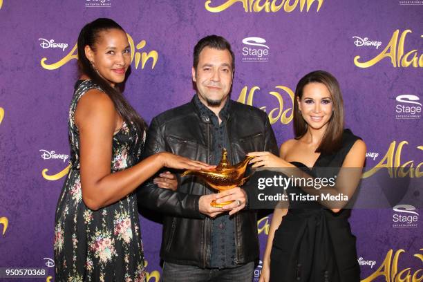 Cassandra Steen, Laith Al Deen and Mandy Grace Capristo attend the Aladdin And Friends Charity Event on April 23, 2018 in Hamburg, Germany.