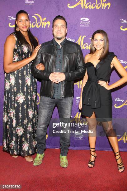 Cassandra Steen, Laith Al Deen and Mandy Grace Capristo attend the Aladdin And Friends Charity Event on April 23, 2018 in Hamburg, Germany.