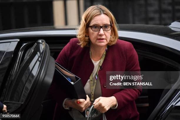 Britain's Home Secretary Amber Rudd arrives to attend the weekly meeting of the cabinet at Downing Street in central London on April 24, 2018.
