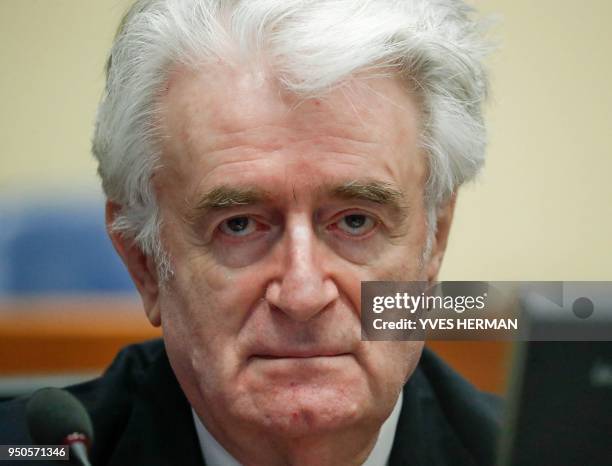 Former Bosnian Serb leader Radovan Karadzic appears in a courtroom before the United Nations Mechanism for International Criminal Tribunals , in The...