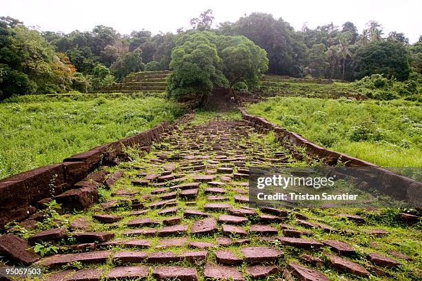 ancient stone stair - wat phu champasak - champasak stock pictures, royalty-free photos & images