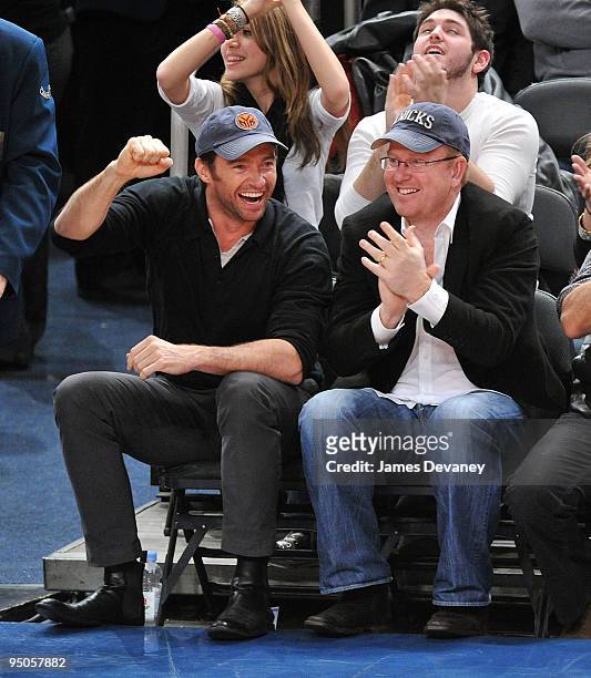 Hugh Jackman and guest attends the Chicago Bulls vs New York Knicks game at Madison Square Garden on December 22, 2009 in New York City.