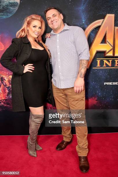 Sarah Roza and Sean Donnelly attends the Avengers: Infinity War Special Event Screening on April 24, 2018 in Melbourne, Australia.