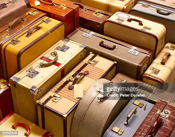 vintage suitcases full frame - vintage luggage stock pictures, royalty-free photos & images