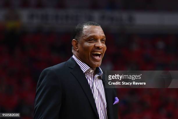 Head coach Alvin Gentry of the New Orleans Pelicans reacts to an officials call during the first half of Game Four of the first round of the Western...