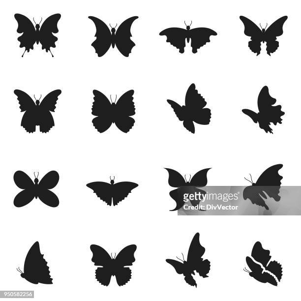 butterfly icon set - moth stock illustrations