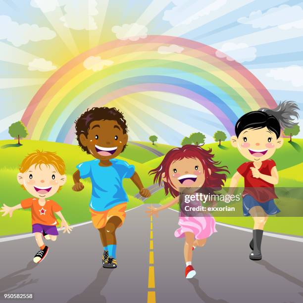 illustrazioni stock, clip art, cartoni animati e icone di tendenza di brightest future multi-ethnic group - giorno dei bambini