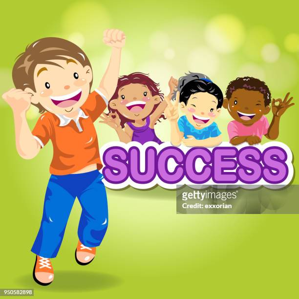kids team success - encouragement stock illustrations