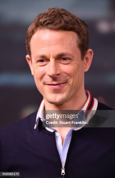 Alexander Bommes poses for a picture during the ARD and ZDF FIFA World Cup presenter team presentation on April 23, 2018 in Hamburg, Germany.