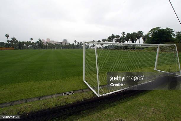 Overview of the Ibusuki Iwasaki hotel's soccer field in Ibusuki city, in Kagoshima prefecture, 24 April 2002. The French national football team will...