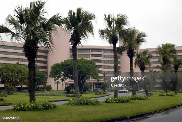 Outside view of the Ibusuki Iwasaki hotel in Ibusuki city, in Kagoshima prefecture, 24 April 2002. The French national football team will stay at the...