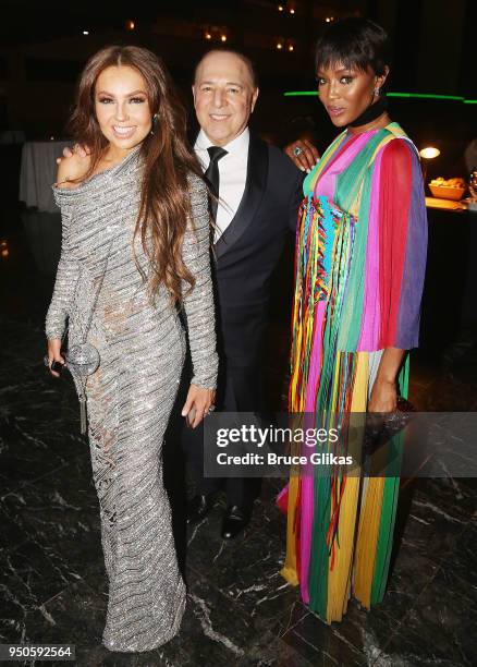 Thalia, Tommy Mottola and Naomi Campbell pose at the opening night after party for "Summer: The Donna Summer Musical" on Broadway at The New York...