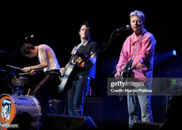 The Stray Cats perform with Chris Cheney , Slim Jim Phantom , Chris Cheney and Brian Setzer of the Stray Cats at the Forum Theatre on February 19th,...