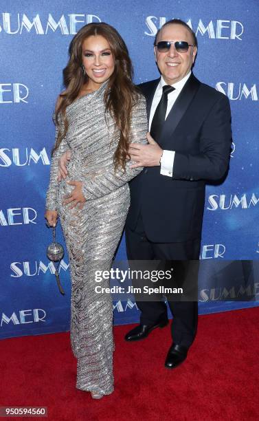 Singer/songwriter Thalia and Tommy Mottola attend the "Summer: The Donna Summer Musical" Broadway opening night at Lunt-Fontanne Theatre on April 23,...