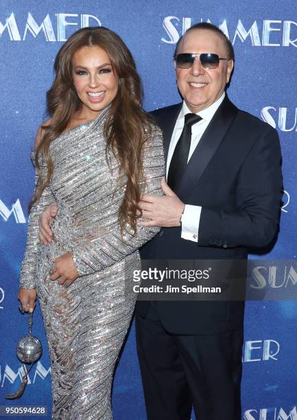 Singer/songwriter Thalia and Tommy Mottola attend the "Summer: The Donna Summer Musical" Broadway opening night at Lunt-Fontanne Theatre on April 23,...