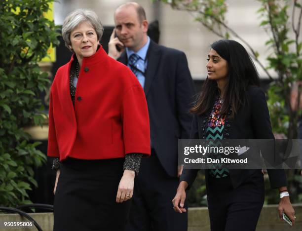 British Prime Minister Theresa May attends the official unveiling of a statue in honour of the first female Suffragist Millicent Fawcett in...