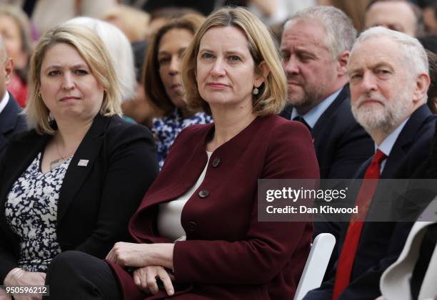Secretary of State for Northern Ireland Karen Bradley, Home Secretary Amber Rudd and Labour Leader Jeremy Corbyn attend the official unveiling of a...