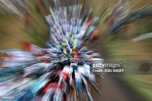 The pack rides on July 15, 2009 in the 192 km and eleventh stage of the 2009 Tour de France cycling race run between Vatan and Saint-Fargeau. US...