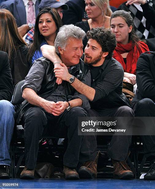 Dustin Hoffman and son Jake Hoffman attend the Chicago Bulls vs New York Knicks game at Madison Square Garden on December 22, 2009 in New York City.