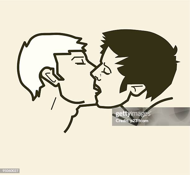 boys kissing - gay men stock illustrations