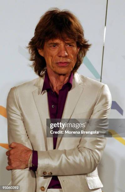 Mick Jagger of the Rolling Stones attends a photocall to launch their World tour on July 10, 2006 in Milan, Italy.