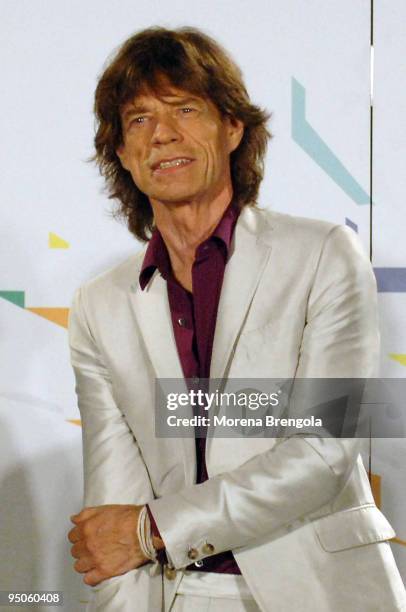 Mick Jagger of the Rolling Stones attends a photocall to launch their World tour on July 10, 2006 in Milan, Italy.