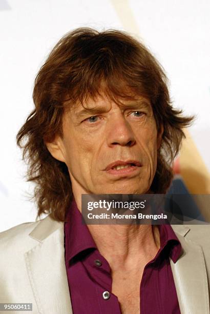 Mick Jagger of the Rolling Stones attends a photocall to launch their World tour on July 10, 2006 in Milan, Italy.