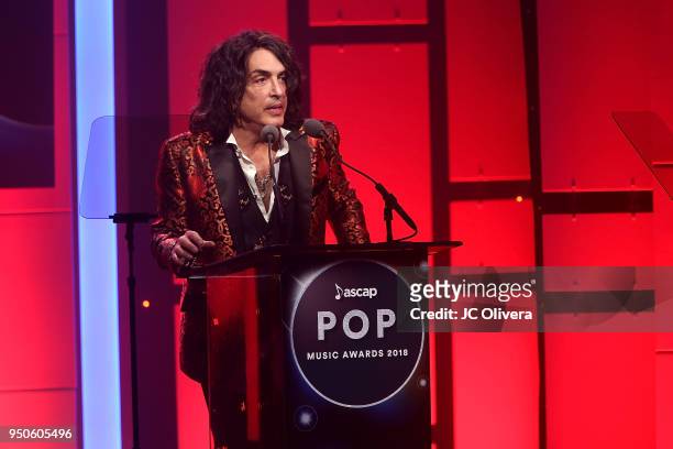 Musician Paul Stanley speaks onstage during the 2018 ASCAP Pop Music Awards on April 23, 2018 in Beverly Hills, California.