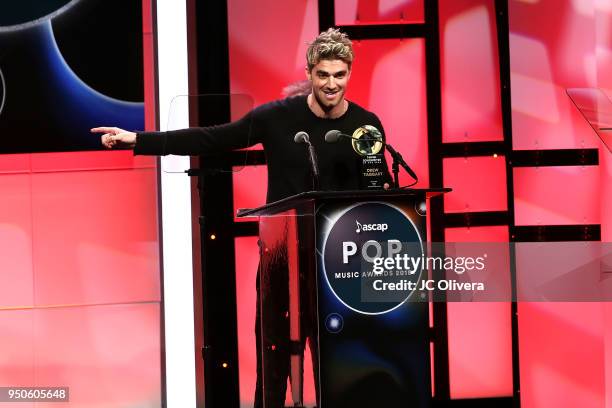 Musician Andrew Taggart of The Chainsmokers speaks onstage during the 2018 ASCAP Pop Music Awards on April 23, 2018 in Beverly Hills, California.