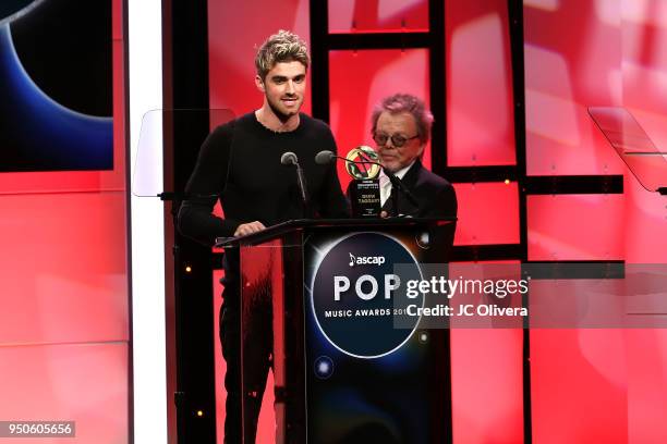 Musician Andrew Taggart of The Chainsmokers speaks onstage during the 2018 ASCAP Pop Music Awards on April 23, 2018 in Beverly Hills, California.
