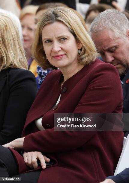 Home Secretary Amber Rudd attends the official unveiling of a statue in honour of the first female Suffragist Millicent Fawcett in Parliament Square...