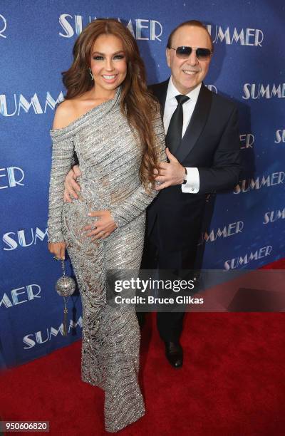 Thalia and Tommy Mottola pose at the opening night of "Summer: The Donna Summer Musical" on Broadway at The Lunt-Fontanne Theatre on April 23, 2018...