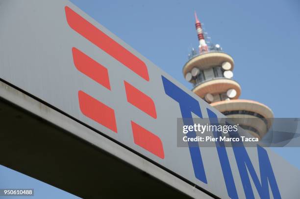 View of the logo of TIM is displayed during the the TIM Telecom Shareholders' Meeting on April 24, 2018 in Milan, Italy.