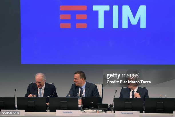 Roberto Capone, President of the college of trade unions, Amos Genish, CEO of TIM Telecom Group and Franco Bernabe, Vice President of TIM Telecom...