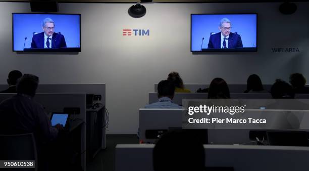 General view during the the TIM Telecom Shareholders' Meeting on April 24, 2018 in Milan, Italy.