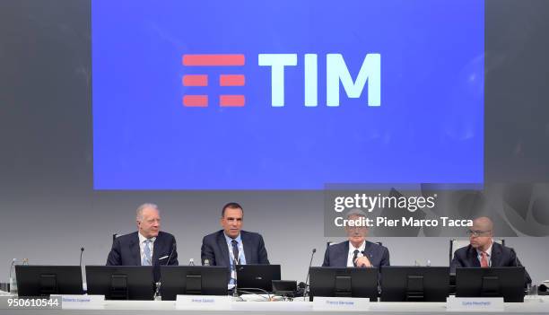 Roberto Capone, President of the college of trade unions, Amos Genish, CEO of TIM Telecom Group Franco Bernabe, Vice President of TIM Telecom Group...