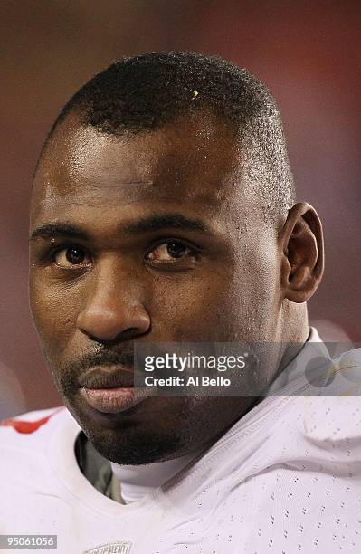 Brandon Jacobs of the New York Giants looks on against the Washington Redskinsduring their game on December 21, 2009 at Fedex Field in Landover,...