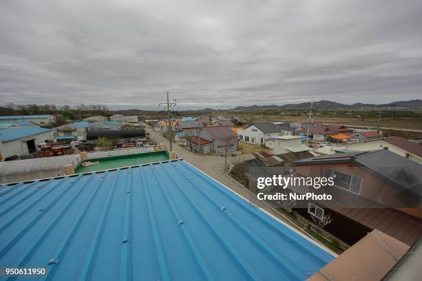 April 24, 2018-Paju, South Korea-A View of South Korean Daesung Dong Freedonm village in DMZ, South Korea. Inter Korean summit held on April 26 Two...