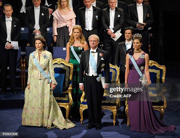 Queen Silvia, Princess Madeleine, King Carl XVI Gustaf, Prince Carl Philip and Crown Princess Victoria of the Swedish royal family attend the Nobel...