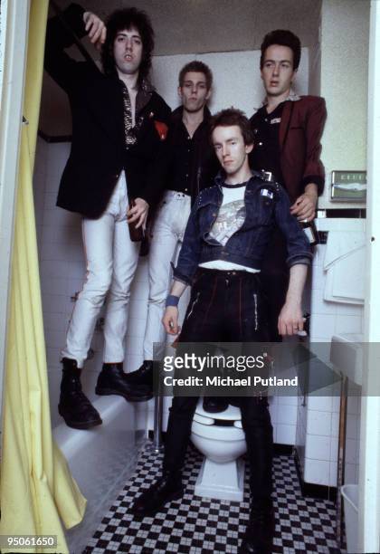 English punk group The Clash, New York, 1978. Left to right: guitarist Mick Jones, bassist Paul Simonon, drummer Topper Headon and singer Joe...